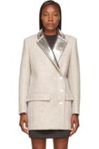 Paco Rabanne Grey Wool And Silver Foil Coat