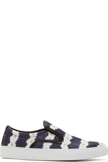 Mother Of Pearl White And Navy Floral Stripe Achilles Slip-on Sneakers