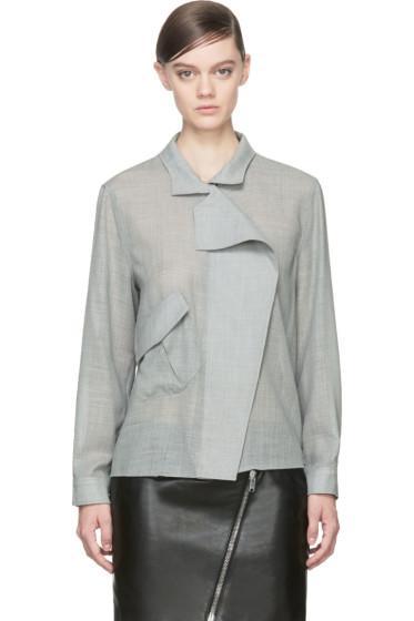 Anthony Vaccarello Grey Wool Angled Pocket Blouse