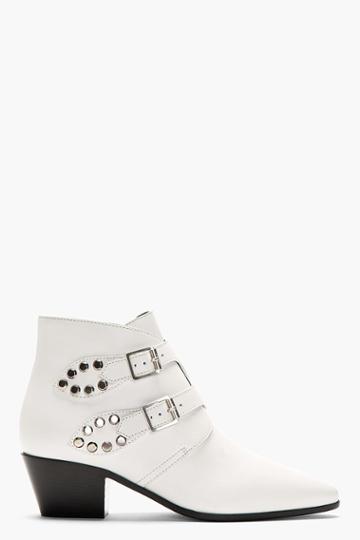Saint Laurent White Leather Ankle Boots
