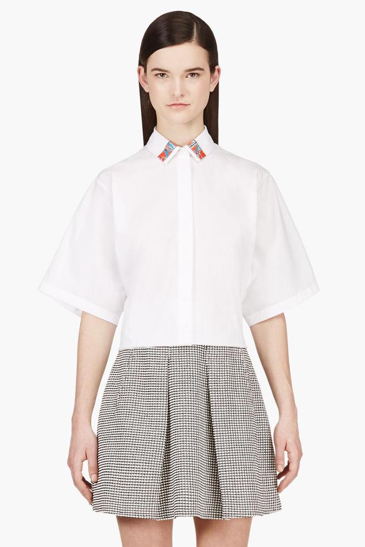 Kenzo White Oversize Sleeve Collared Blouse