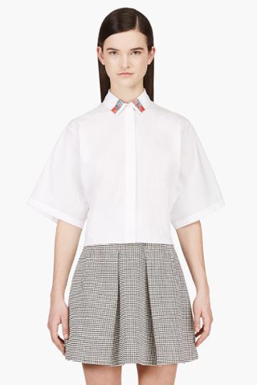 Kenzo White Oversize Sleeve Collared Blouse