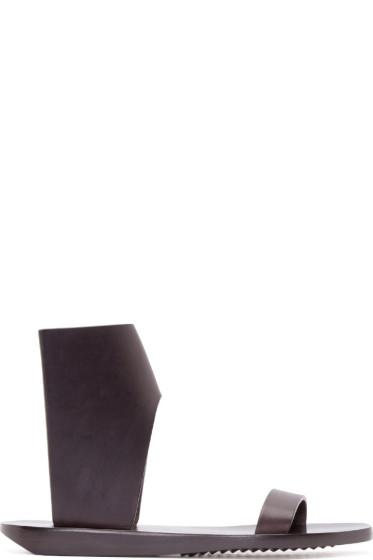 Rick Owens Dark Brown Structured Leather Sandals
