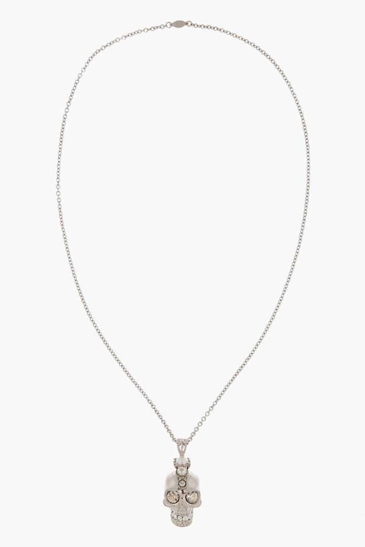 Alexander Mcqueen Silver Pearl And Crystal Skull Punk Pendent Necklace