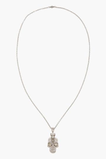 Alexander Mcqueen Silver Pearl And Crystal Skull Punk Pendent Necklace
