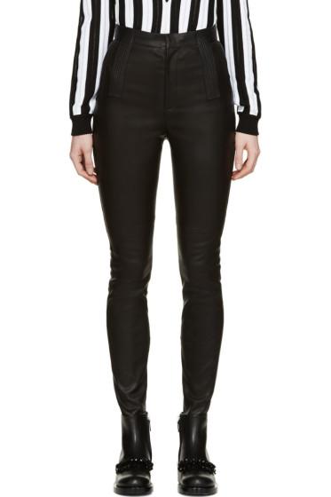 Givenchy Black Leather Ribbed Jeans