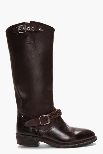Golden Goose Brown Leather High Biker Boots