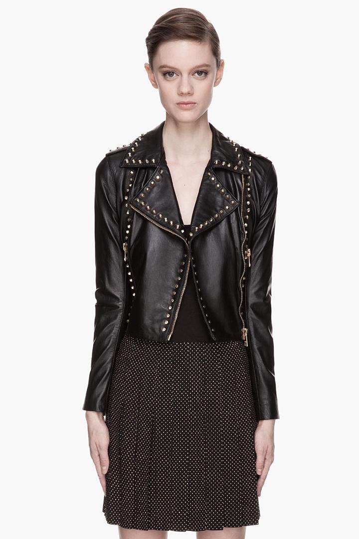 Versus Black Leather Gold Stud Jacket