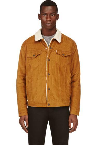 Levis Brown Curduroy Sherpa Trucker Jacket