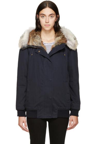 Army By Yves Salomon Navy Fur-trimmed Bomber Jacket