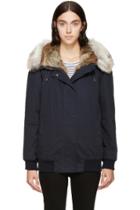 Army By Yves Salomon Navy Fur-trimmed Bomber Jacket