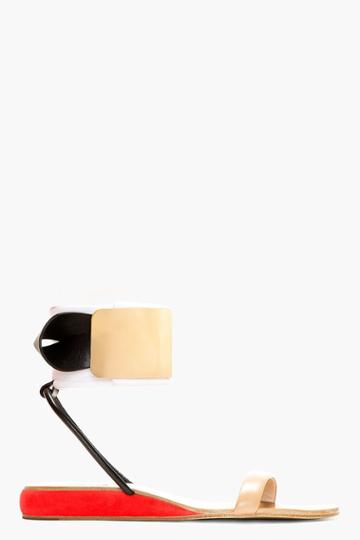 Chloe Gold And Beige Leather Ankle Cuff Sandals