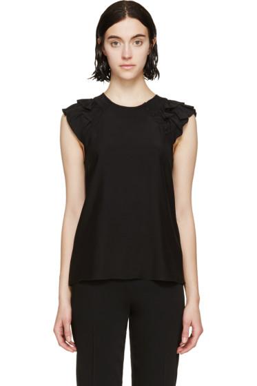 Erdem Black Satin Ruffled Rylan Blouse