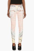 Balmain Pink Chain And Check Print Biker Jeans