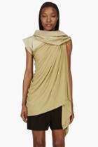 Rick Owens Green Crepe Sleeveless Toga Blouse