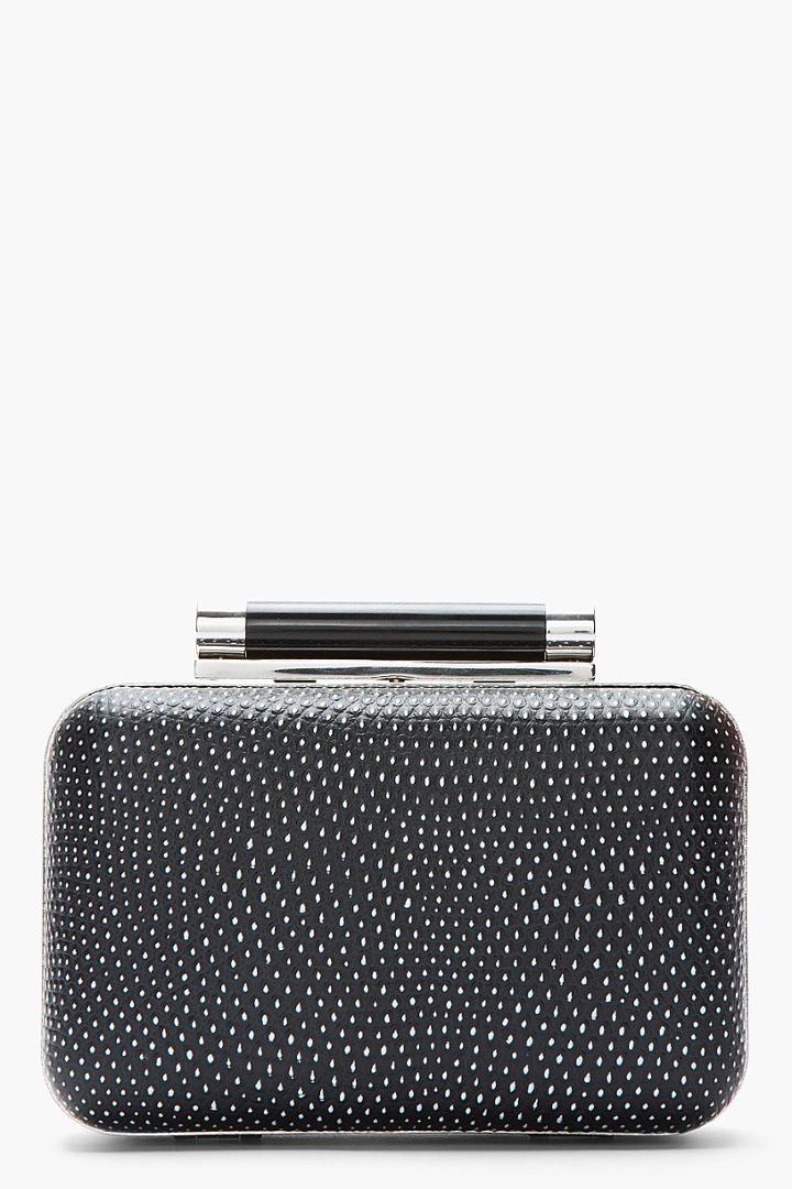 Diane Von Furstenberg Black And White Lizardskin Graphic Tonda Box Clutch