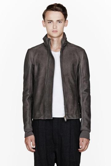 Rick Owens Grey Leather Secret Hood Sternberg Jacket