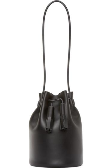 Building Block Black Leather Tassel Bucket Bag