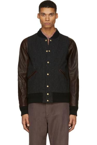 Visvim Black Tweed And Leather Barnstorm Bomber