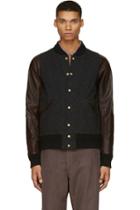 Visvim Black Tweed And Leather Barnstorm Bomber