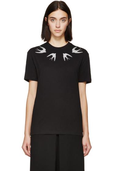 Mcq Alexander Mcqueen Black Glitter Swallow T-shirt