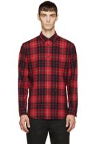 Dsquared2 Red And Navy Wool Plaid Relax Dan Shirt