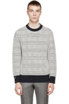 Thom Browne Navy And Ivory Wool Sweater