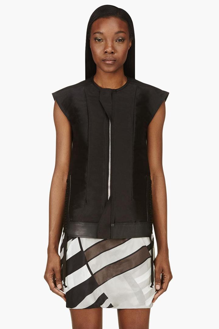 Rick Owens Black Silk And Leather Laced Breast Plate Vest