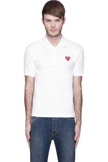 Comme Des Garçons Play White Red Logo Applique Polo
