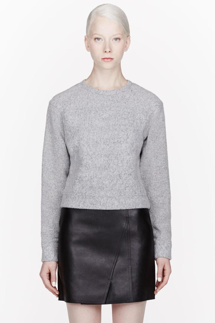 T By Alexander Wang Heather Grey Brushed Wool Sweatshirt