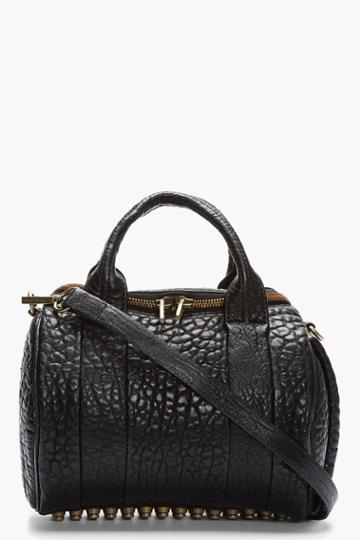 Alexander Wang Black Pebbled Leather Studded Rockie Duffle Bag