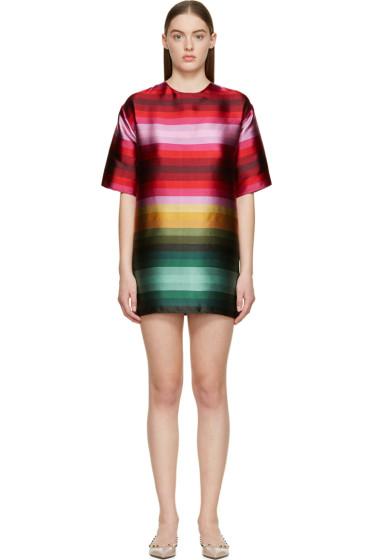 Valentino Red And Pink Satin Baladera Degrade Striped Tunic