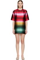 Valentino Red And Pink Satin Baladera Degrade Striped Tunic
