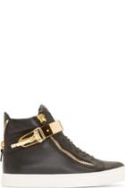 Giuseppe Zanotti Black And Gold Leather London Sneakers
