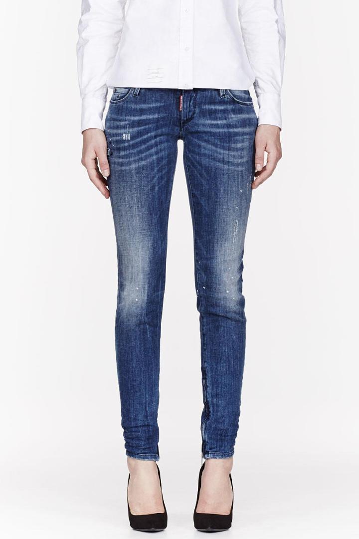 Dsquared2 Blue Painted And Distressed Skinny Jeans