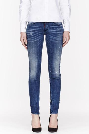 Dsquared2 Blue Painted And Distressed Skinny Jeans