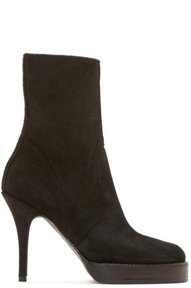 Rick Owens Black Suede Stiletto Platform Boot