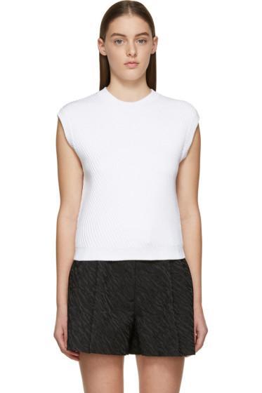 3.1 Phillip Lim White Ribbed Knit Cap Sleeve Crewneck