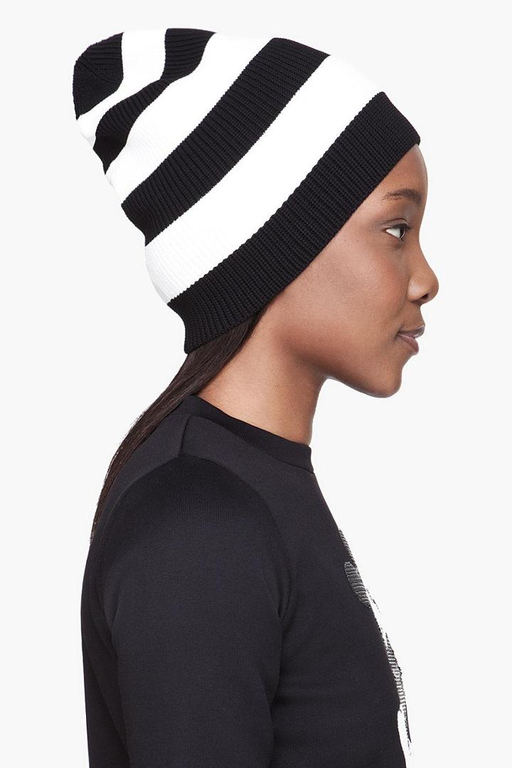 Marc Jacobs Black And White Striped Knit Beanie LookMazing