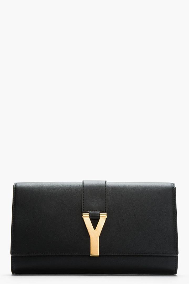 Saint Laurent Black Leather Chyc Clutch