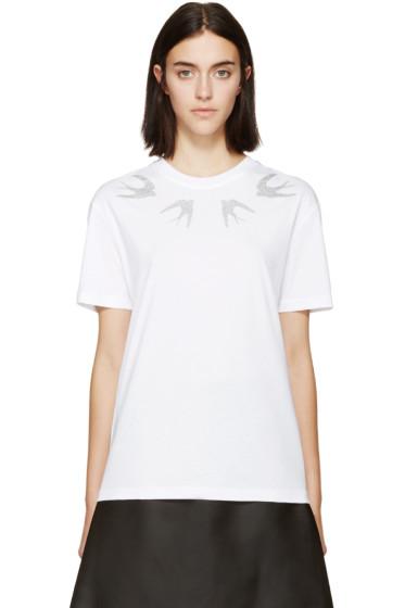 Mcq Alexander Mcqueen White Glitter Swallow T-shirt