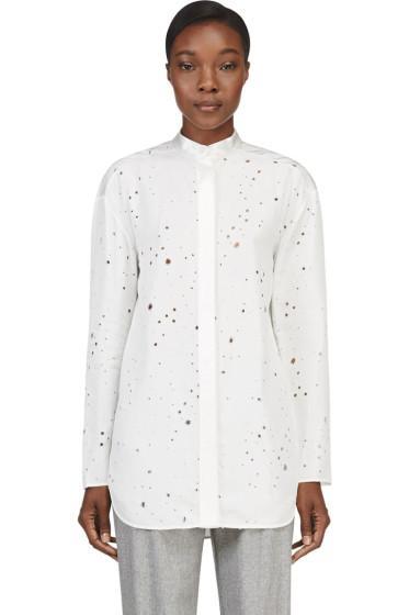 Alexander Wang Ivory Distressed Keyhole Tie Blouse