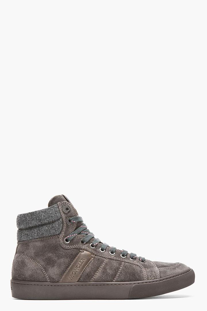Moncler Grey Suede Lyon High-top Sneakers