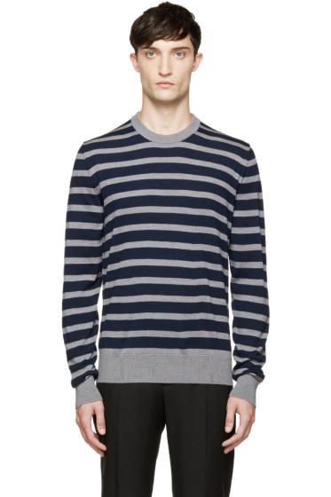 Dolce And Gabbana Navy And Grey Wool Sweater
