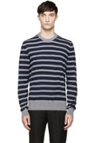 Dolce And Gabbana Navy And Grey Wool Sweater