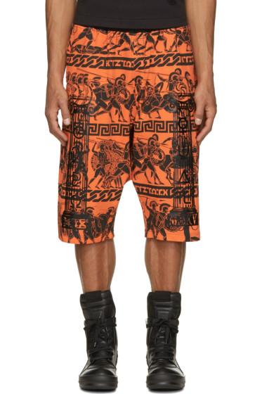 Ktz Orange And Black Jersey Greek Print Shorts