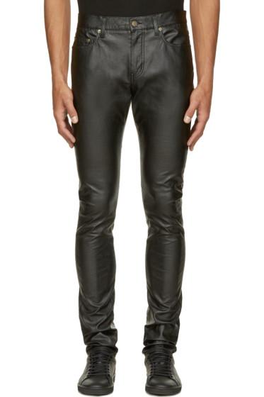Saint Laurent Black Grained Leather Slim Jeans