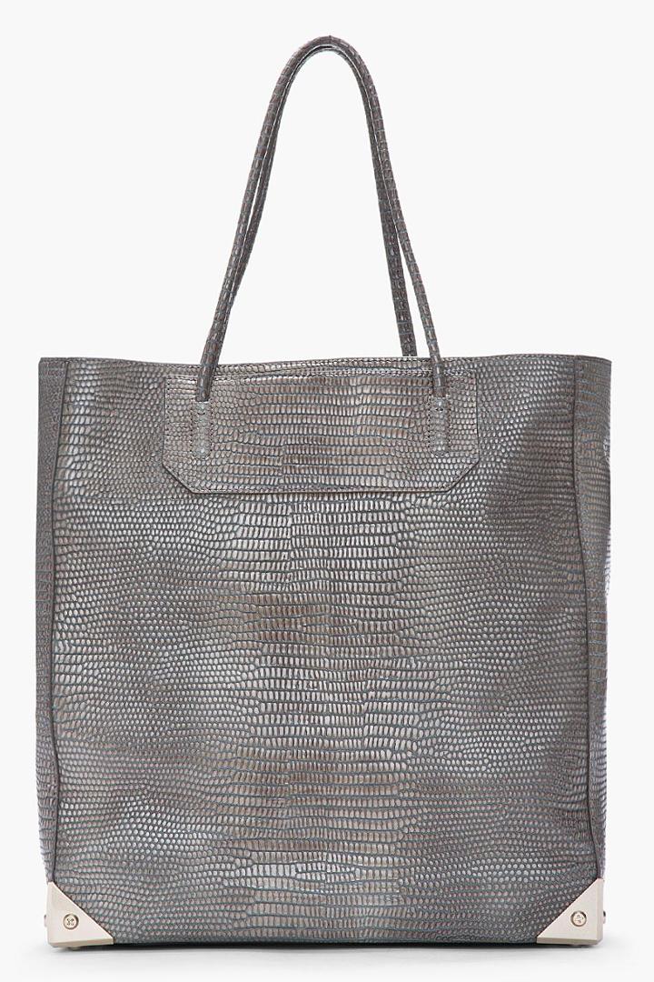 Alexander Wang Taupe And Grey Lizard Embossed Leather Prisma Tote