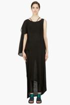 Yohji Yamamoto Black Asymmetric Drape Dress