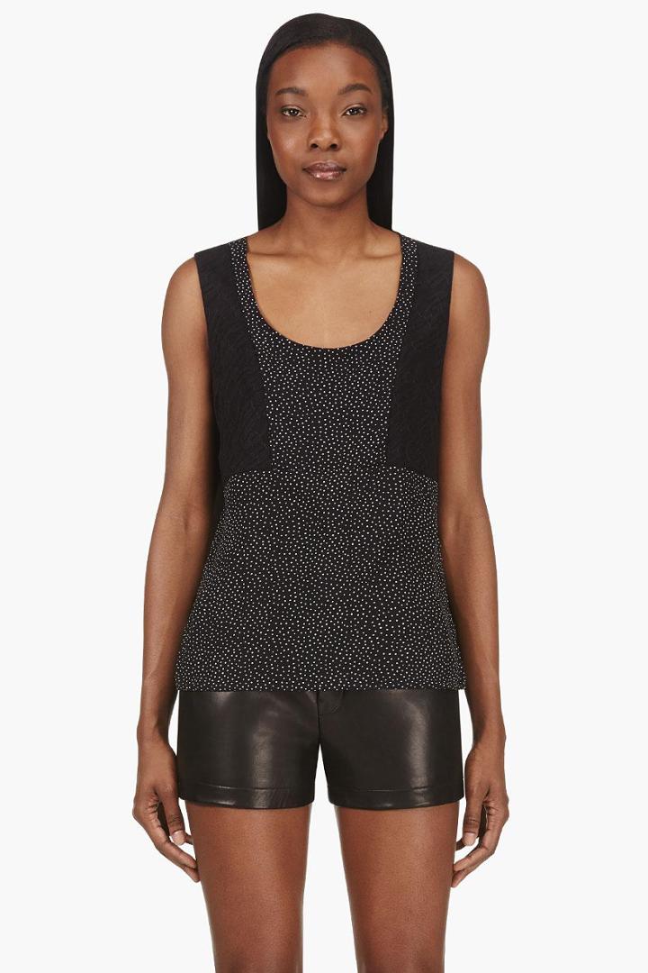 Costume National Black Dot And Lace Silk Tank Top